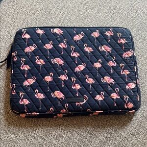 Vera Bradley Navy Quilted Laptop Sleeve with Pink Flamingo Print